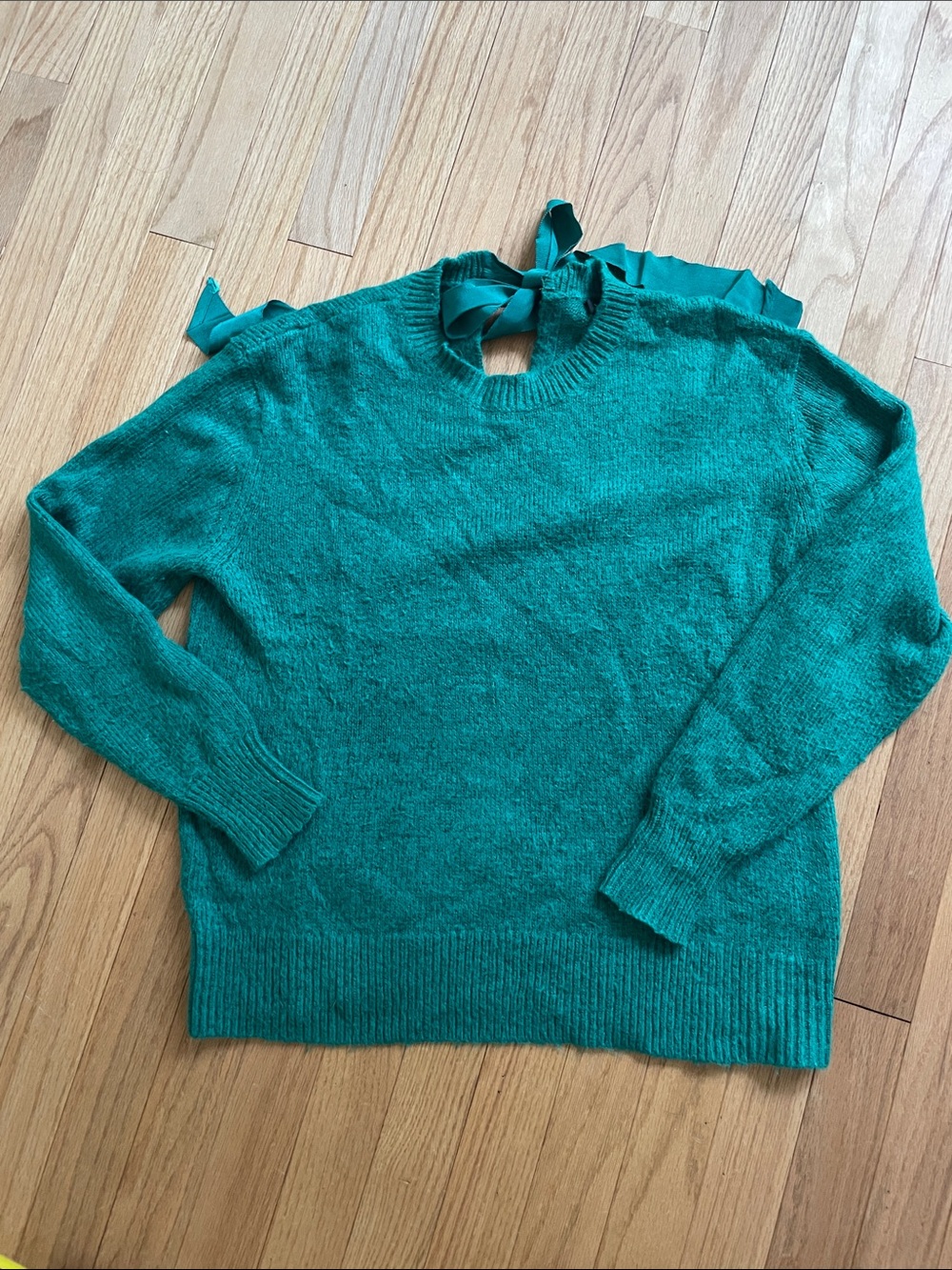 Halogen Green Crewneck Sweater with ribbon tie
